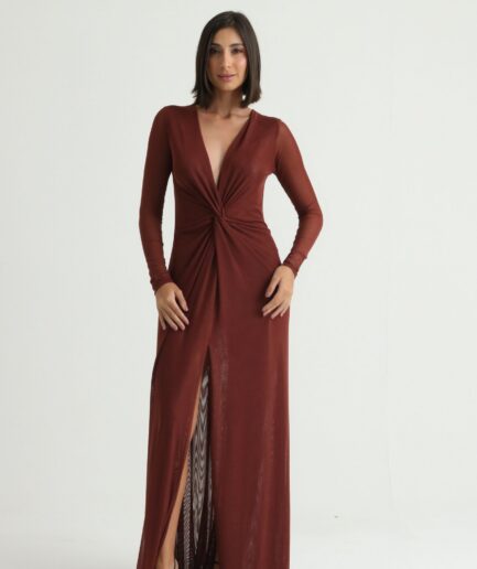 Vestido Tule Nó - Marrom