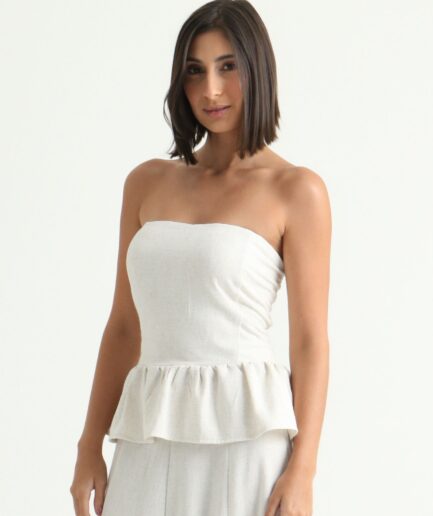 Blusa Lastex Peplum - Areia