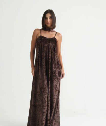 Vestido Tule Veludo - Marrom