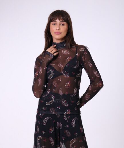 Blusa Cacharrel Tule - Fundo Preto